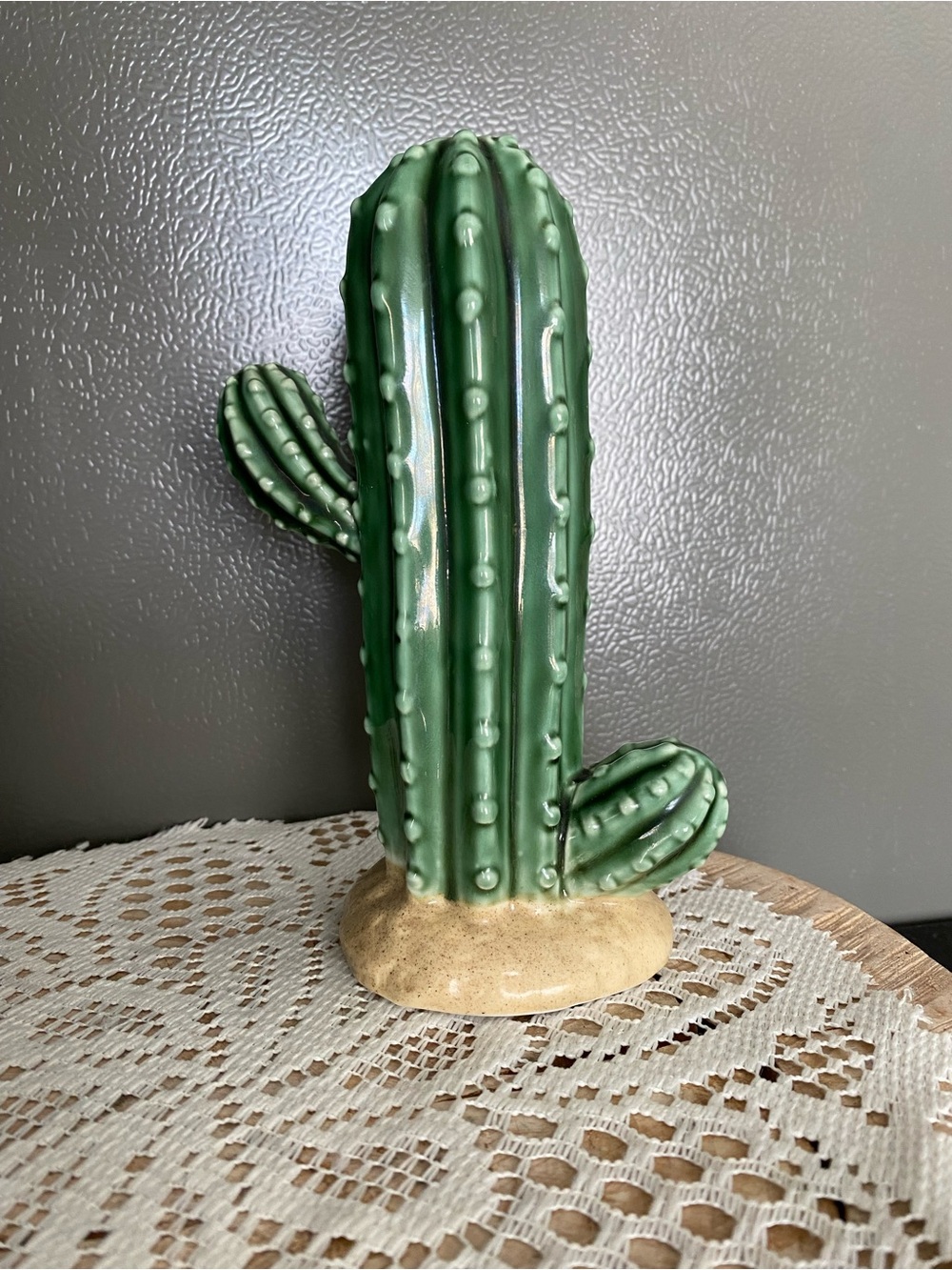 Ceramic Green Cactus Figurine | Decorative Home Accents